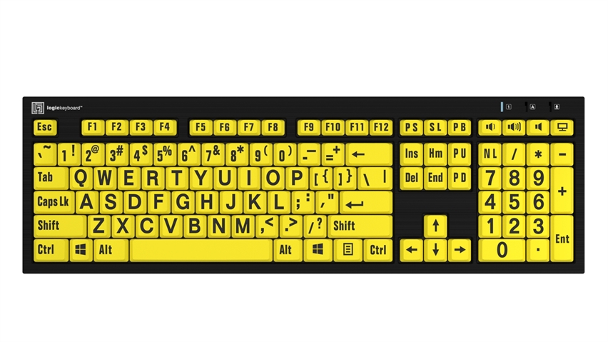 Large Print - Black on Yellow<br>NERO Slimline Keyboard – Windows<br>